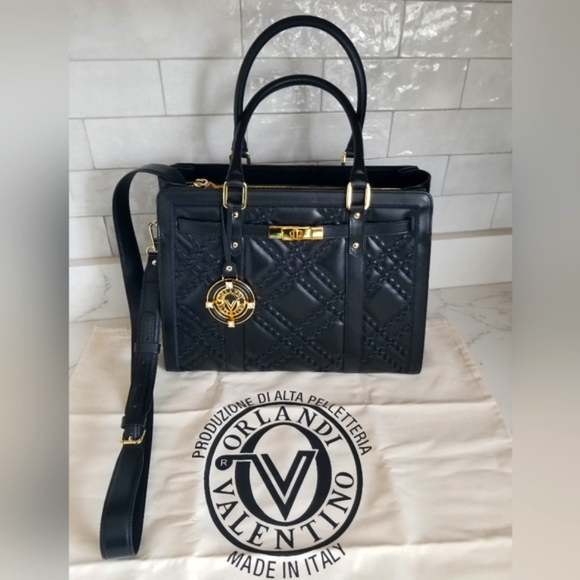 SOLD! NWT VALENTINO ORLANDI Black Leather Quilted Front Satchel Crossbody bag - Picture 6 of 15